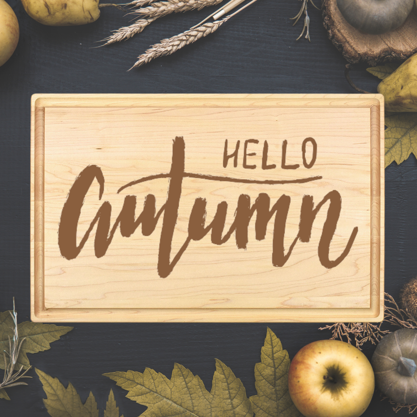 Hello Autumn Design Cutting Board - Premium Cutting Boards from Hipster Lasers - Just $70! Shop now at Hipster Lasers