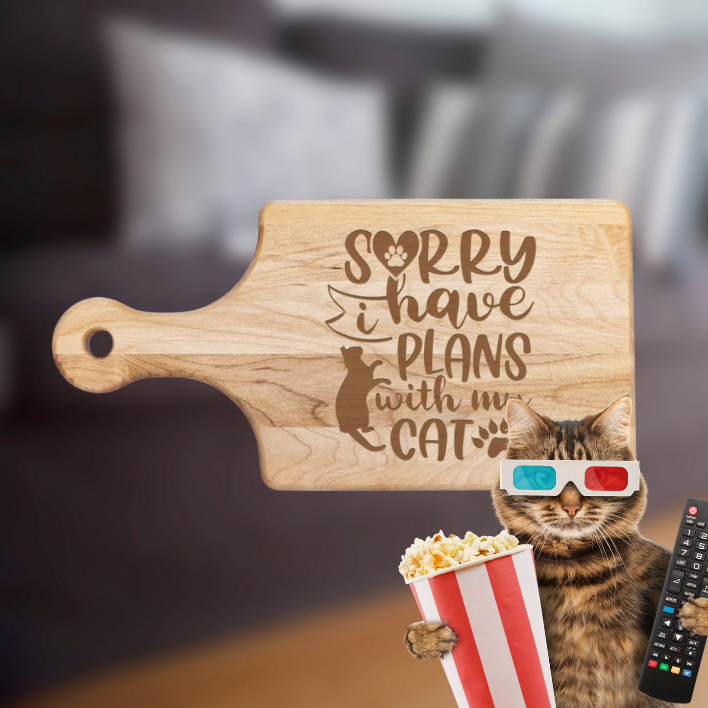 Sorry I Have Plans With My Cat Cutting Board - Premium Cutting Boards from Hipster Lasers - Just $40! Shop now at Hipster Lasers