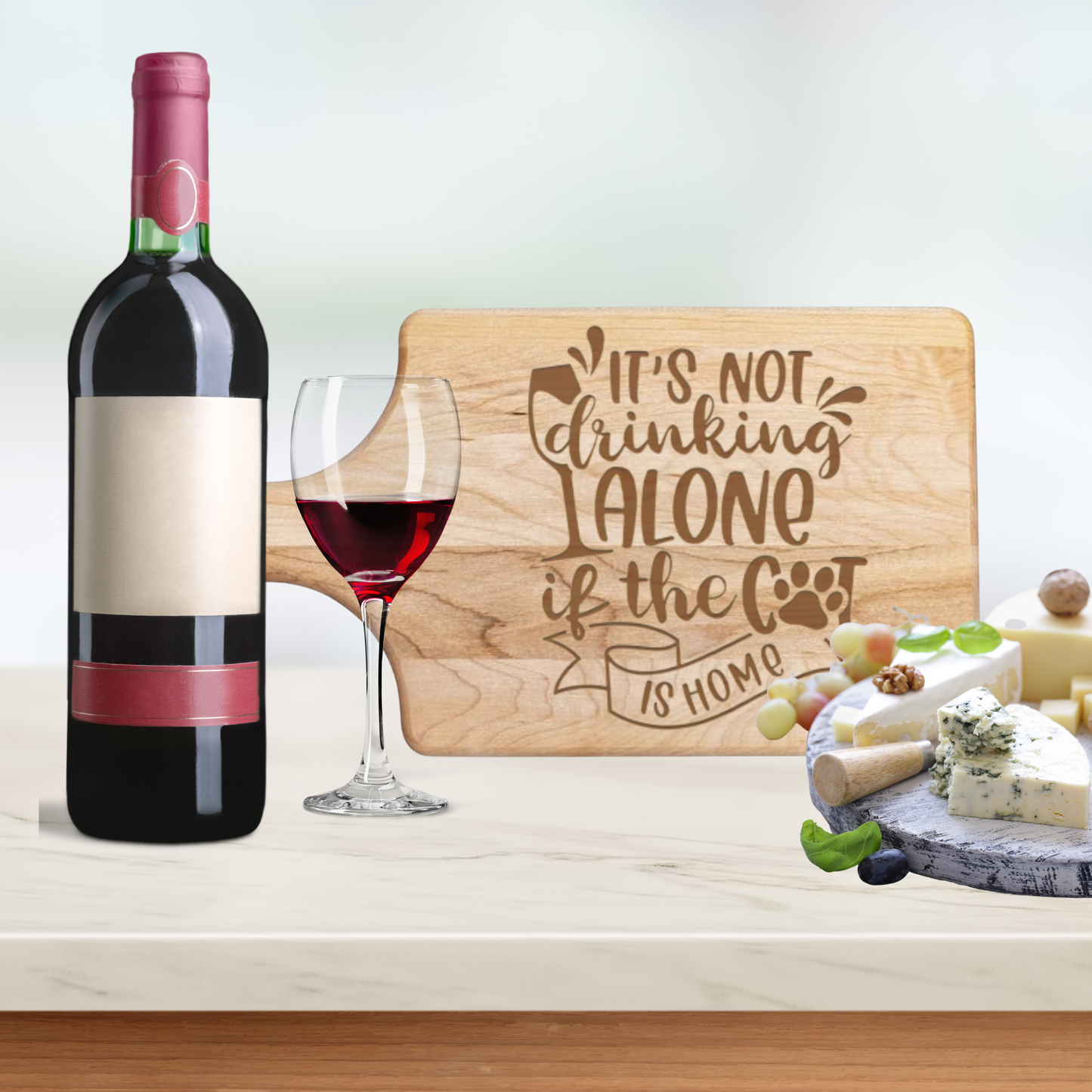 It's Not Drinking Alone If Cat Is Home Cutting Board - Premium Cutting Boards from Hipster Lasers - Just $70! Shop now at Hipster Lasers
